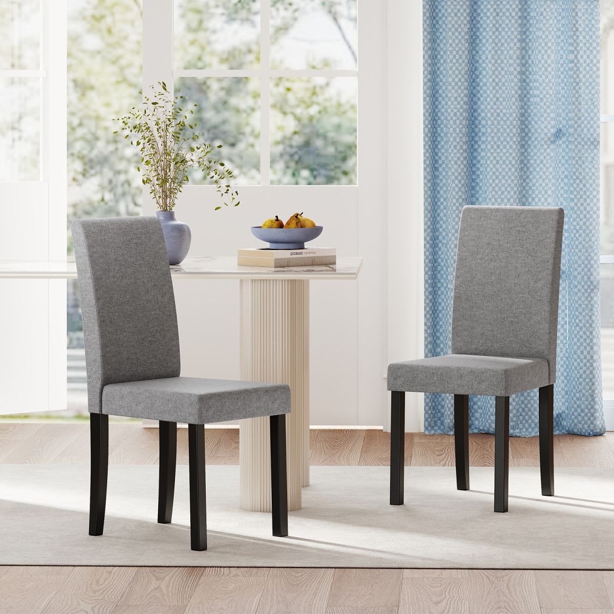 KC58604GR Dining Chair - Mid-Century Modern Fabric Upholstered Parson Chairs, Light Gray - Set of 2