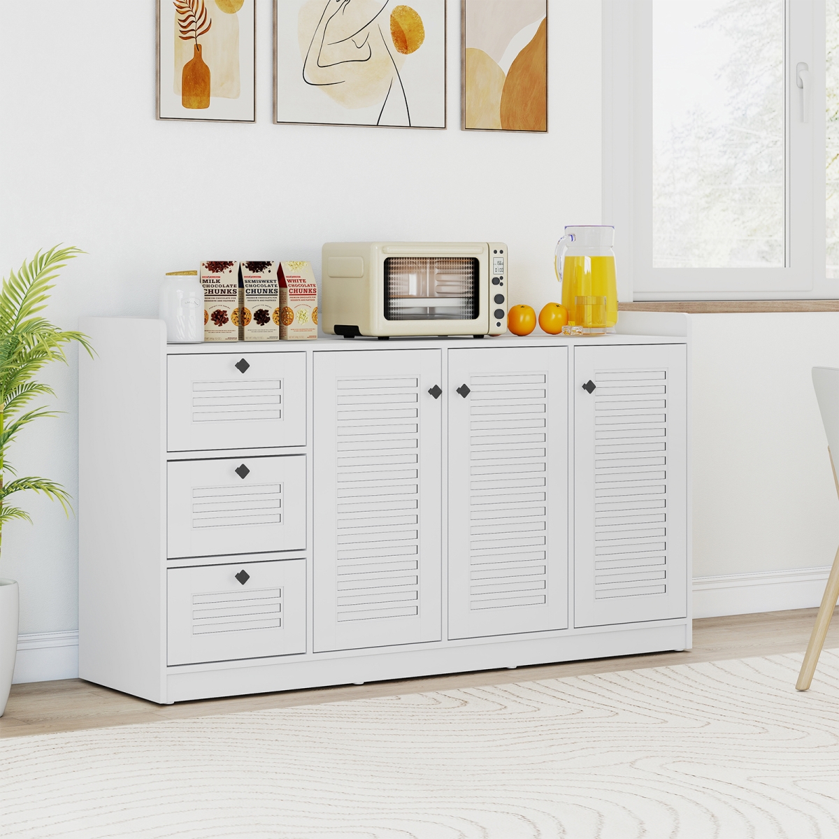 KC59179WH Buffet Cabinet with Storage Modern Sideboard Cabinet with 3 Doors, White