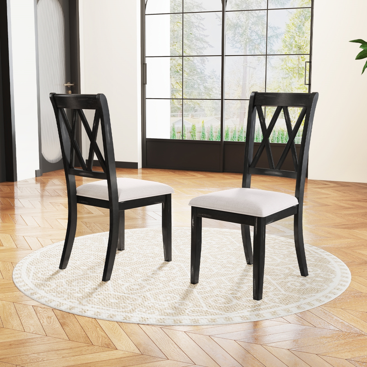 KC58608BE Dining Chairs - Kitchen Side Chairs with Curved Cross Back, Beige - Set of 2