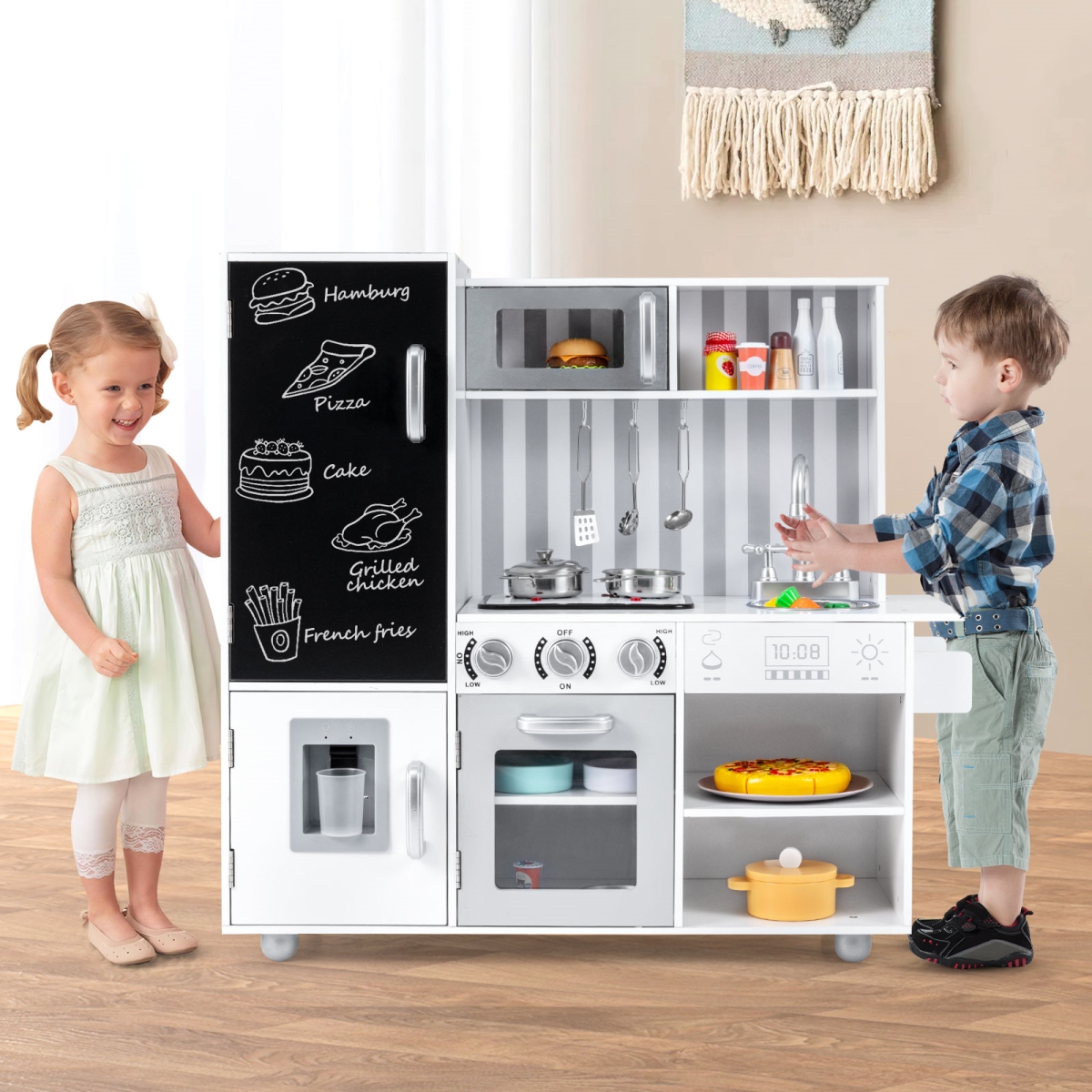 TP10185YS Pretend Play Kitchen for Kids with Real Sounds & Lights, Silver