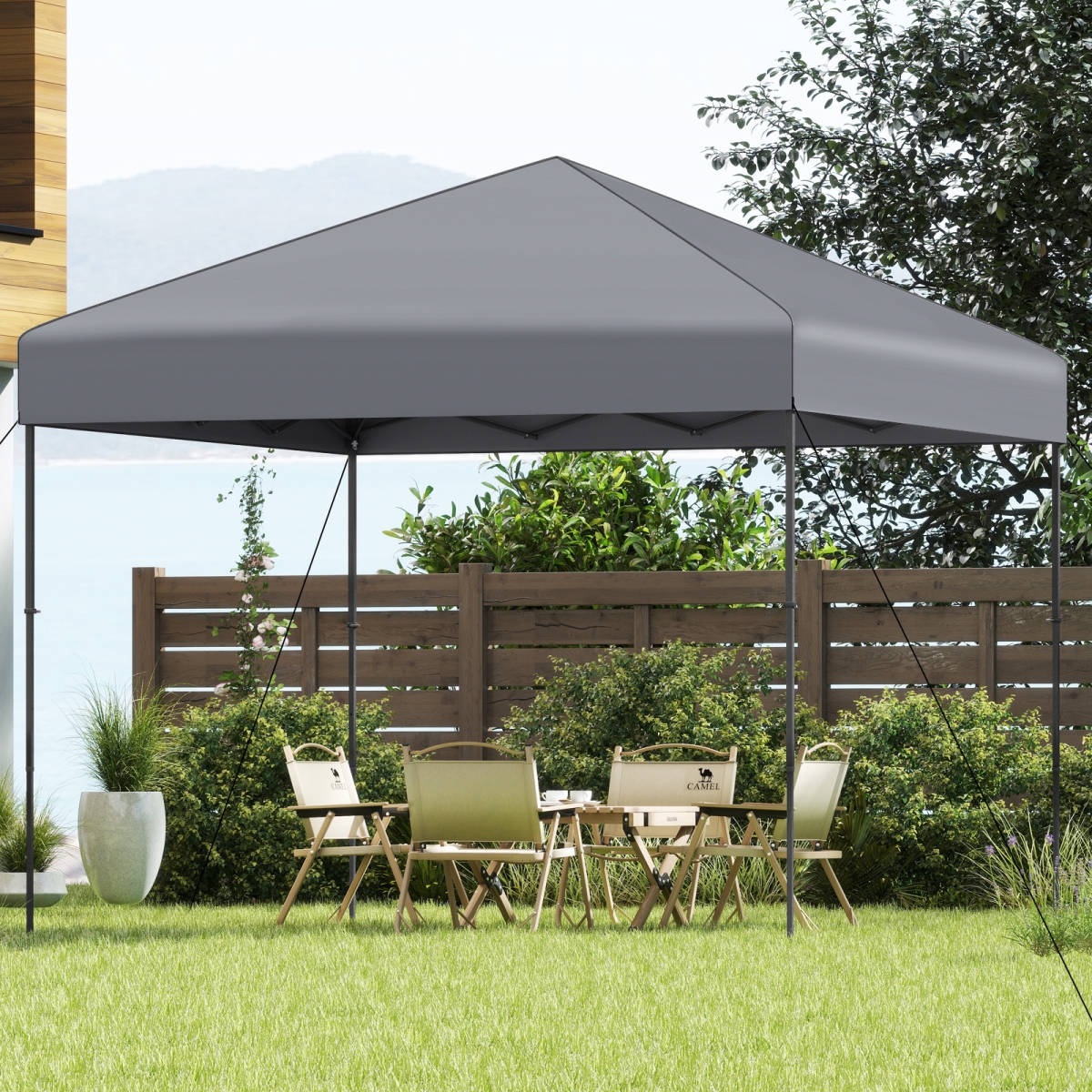 NP12553GR 10 x 10 ft. Pop Up Canopy Tent with Portable Carrying Bag & 8 Stakes, Gray