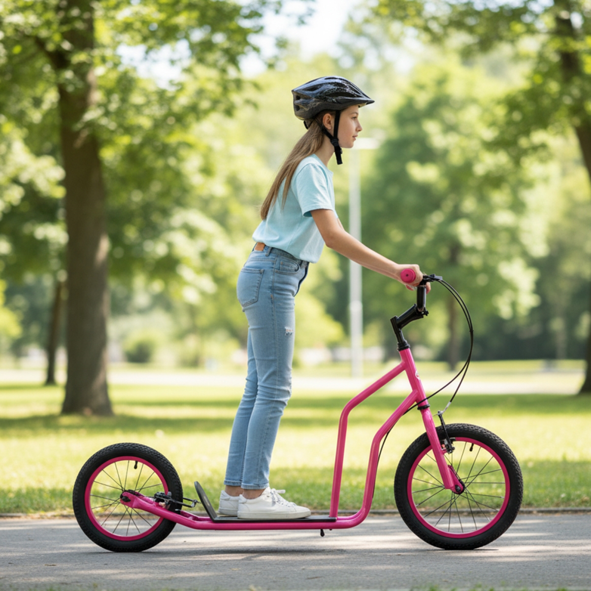 SP38511PI Youth Scooter with Adjustable Handlebar & 1.14 in. Inflatable Wheels for Age 8 Plus Years Old, Pink