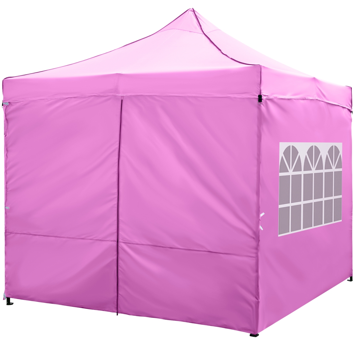 NP12821PI 10 x 10 ft. Pop Up Canopy Tent with 4 Removable Sidewalls & Wheeled Bag, Pink