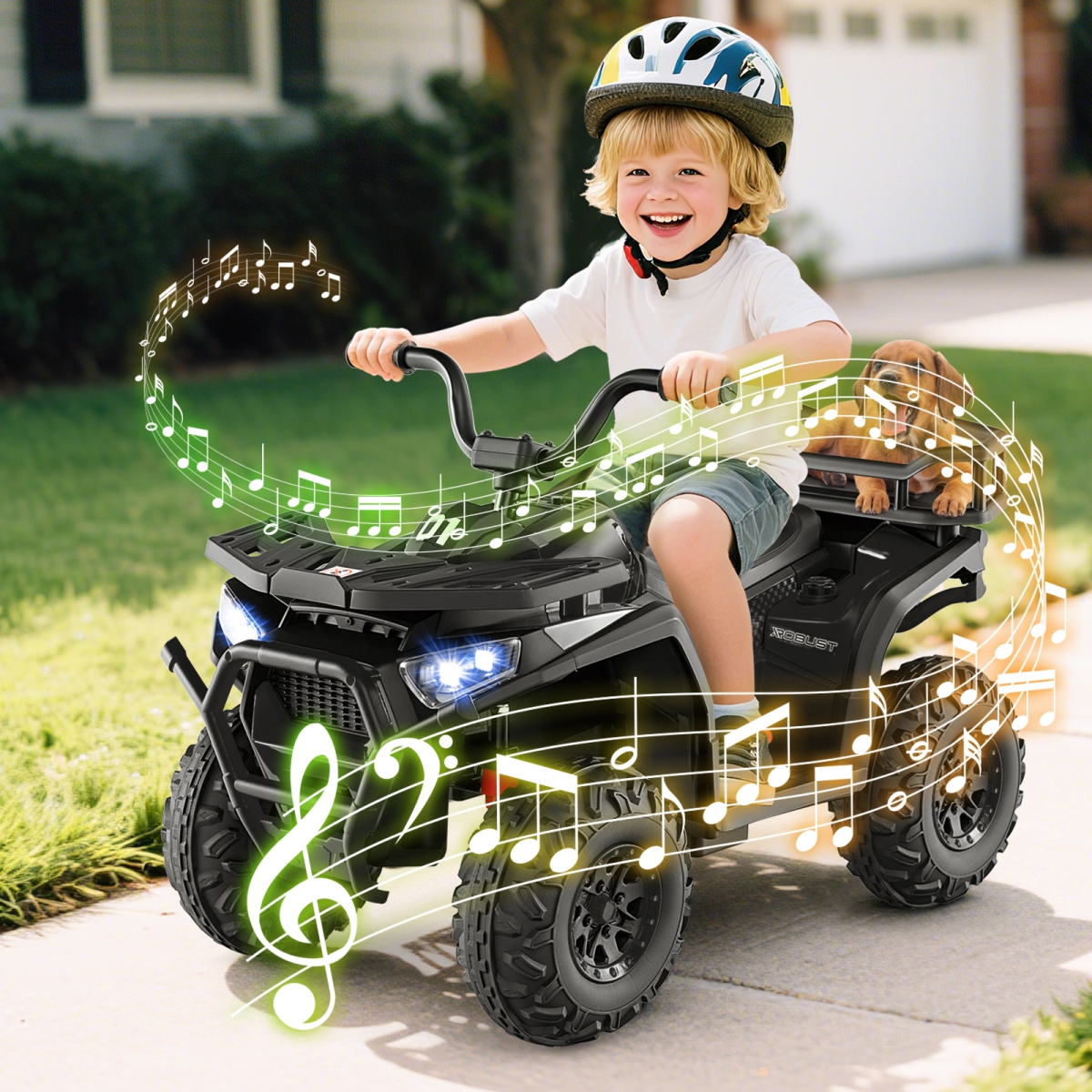 TQ10366US-DK 24V Kids Ride-on Electric ATV Quad Car with Realistic Sounds & LED Lights, Black