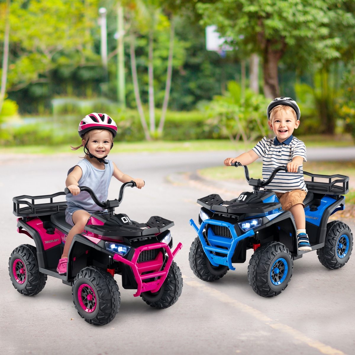 TQ10366US-NY 24V Kids Ride-on Electric ATV Quad Car with Realistic Sounds & LED Lights, Navy