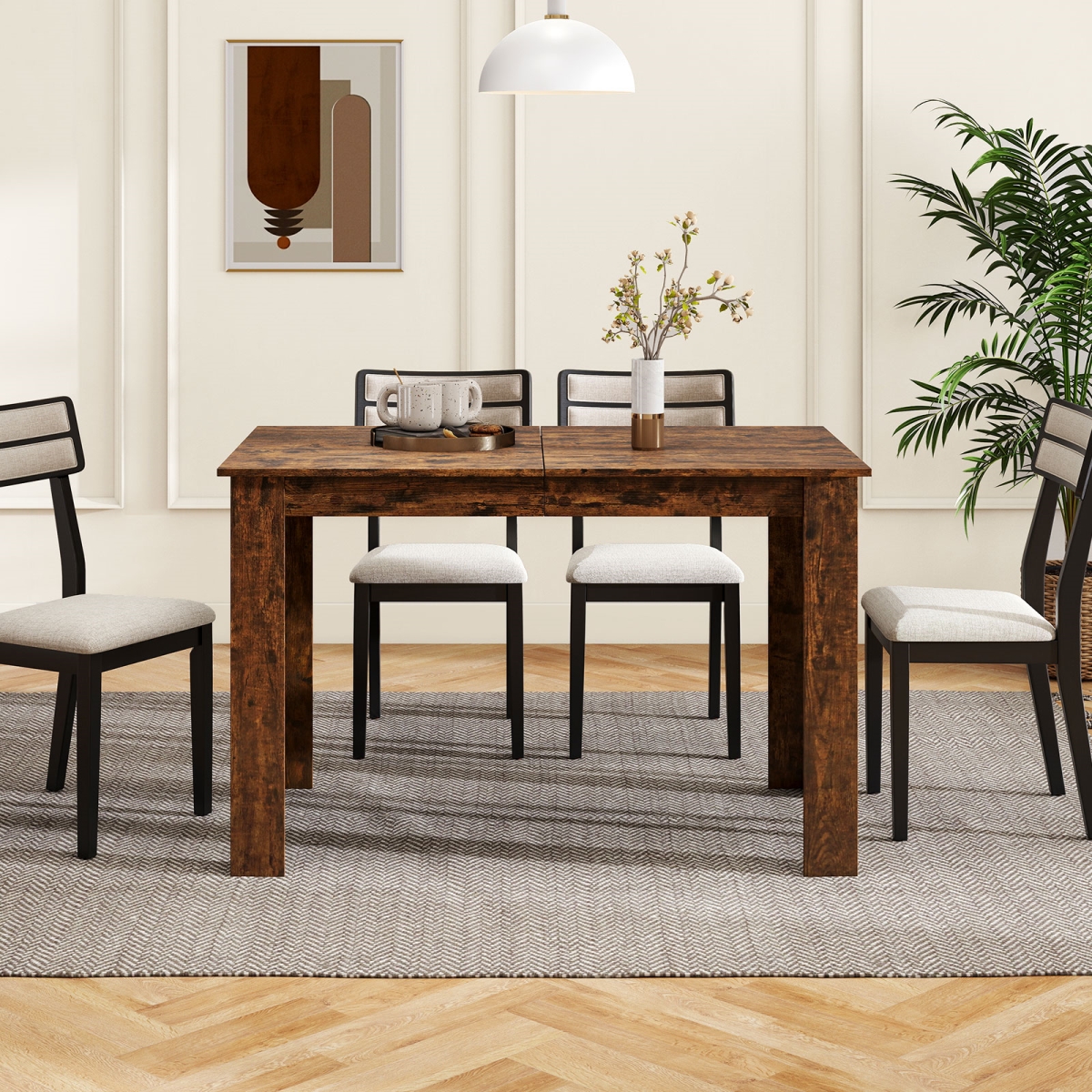 KC57828CF Extendable Dining Table for 4-8 People 47-62 in. Large Rectangular Kitchen Table, Rustic Brown