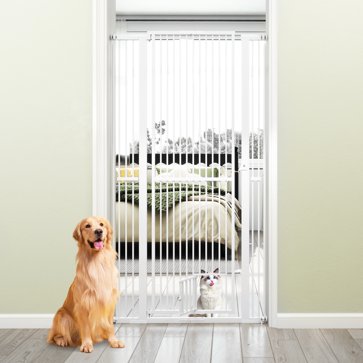 67.5 in. Extra Tall Pet Gate - Heavy-Duty Metal Cat Gate with 30.5-41 in. Wide Opening, White