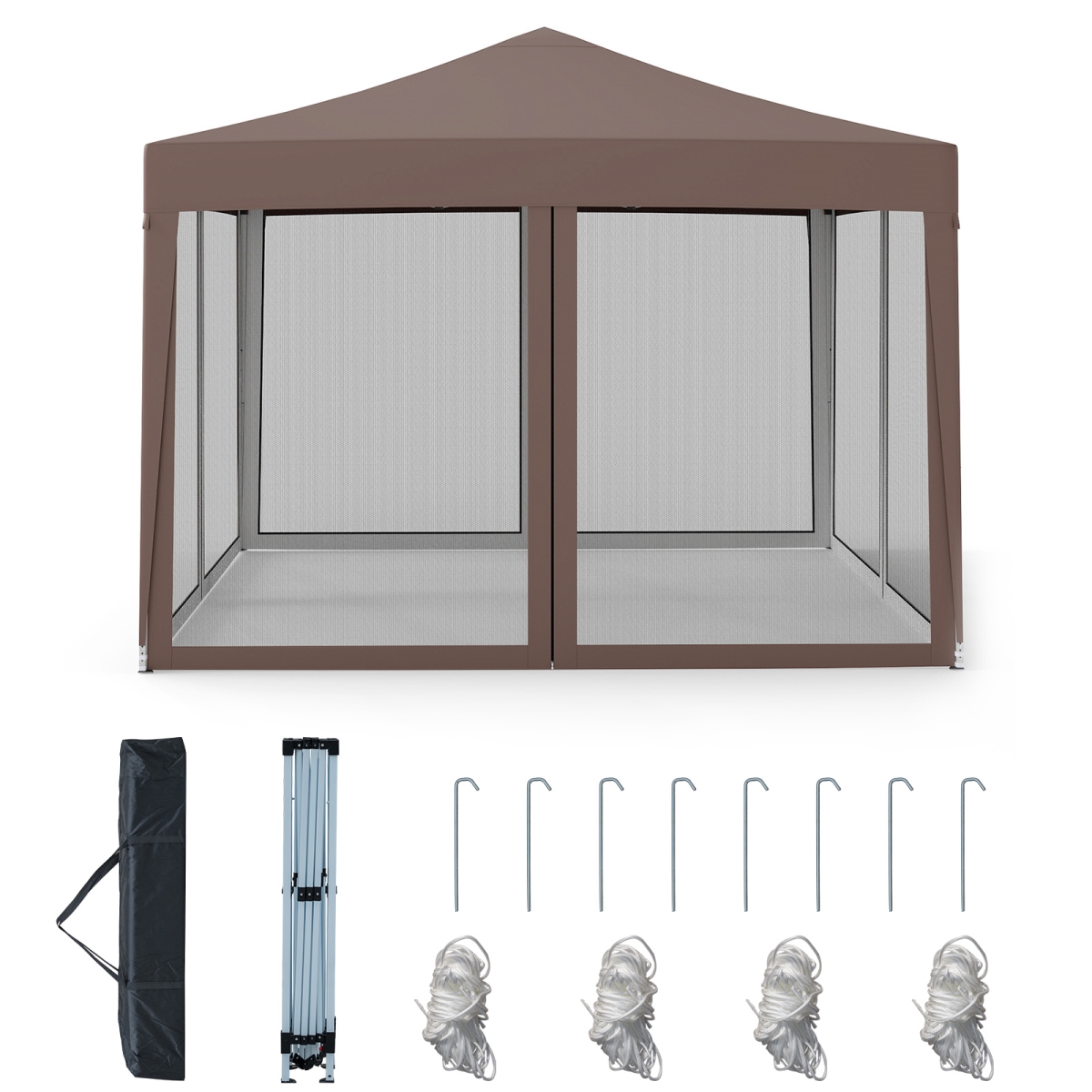 OP70155CF 10 x 10 ft. Pop-Up Canopy Tent - Easy Setup Instant Folding Shelter with Mesh Netting, Coffee