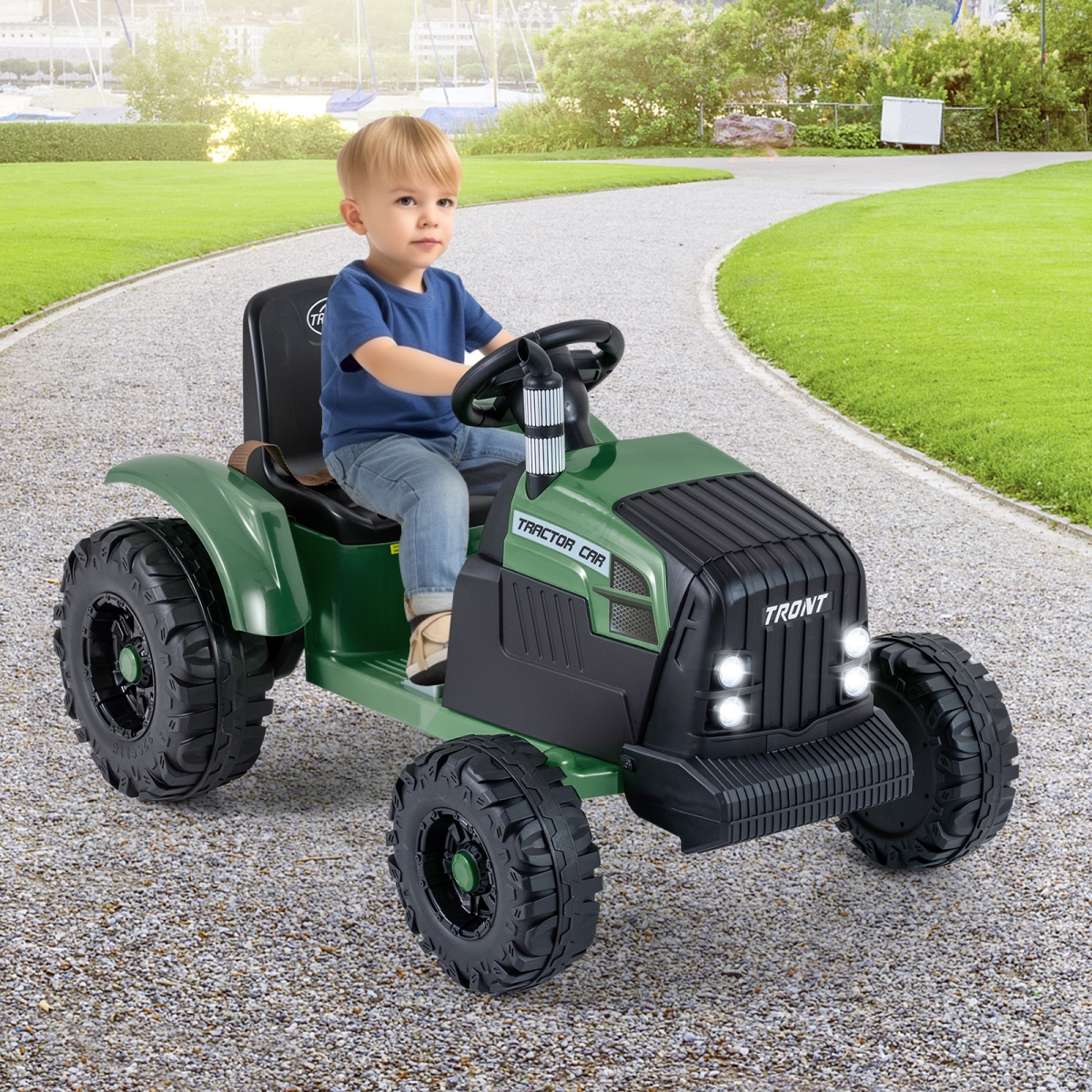 TQ10439US-ML 24V Ride-on Tractor for Kids Electric Vehicle with Detachable Trailer & Remote Control, Dark Green