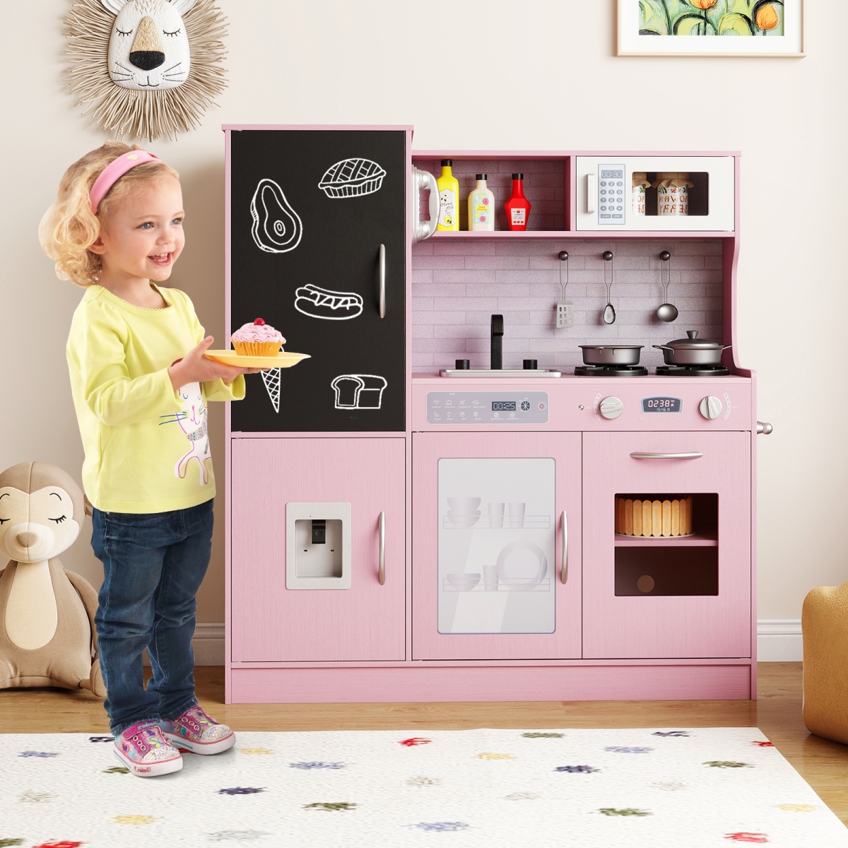 TP10184PI Pretend Play Kitchen with Utensils for Kids Aged 3 Plus, Pink
