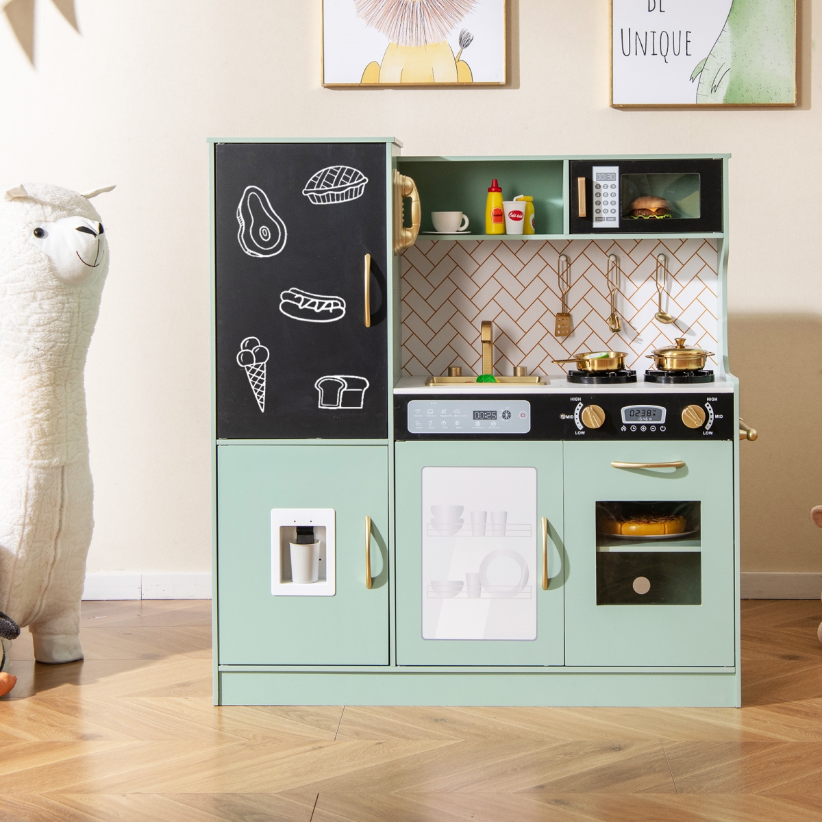 TP10184GN Pretend Play Kitchen with Utensils for Kids Aged 3 Plus, Green