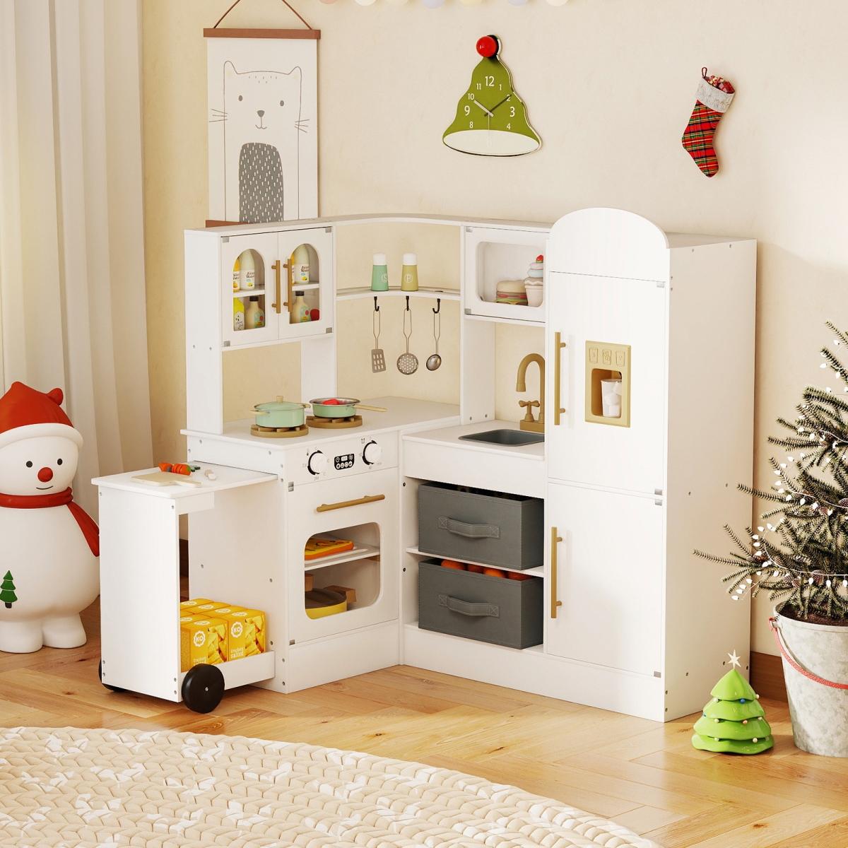 TP10312WH Corner Kitchen with Lights & Sounds for Kids Ages 3 Plus, White