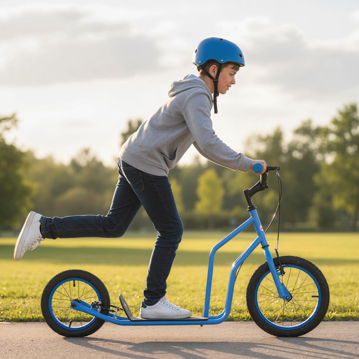 SP38511NY Youth Scooter with Adjustable Handlebar & 1.14 in. Inflatable Wheels for Age 8 Plus Years Old, Blue