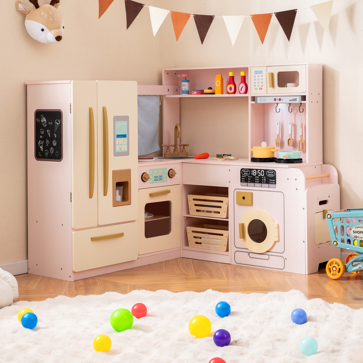 TP10310PI Corner Play Kitchen with Lights & Sounds for Ages 3 Plus, Pink