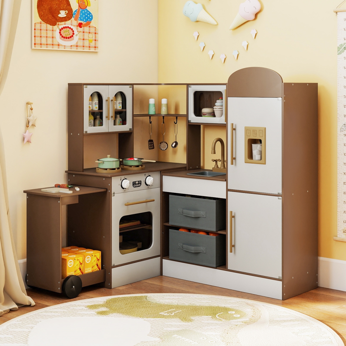 TP10312CF Corner Kitchen with Lights & Sounds for Kids Ages 3 Plus, Coffee