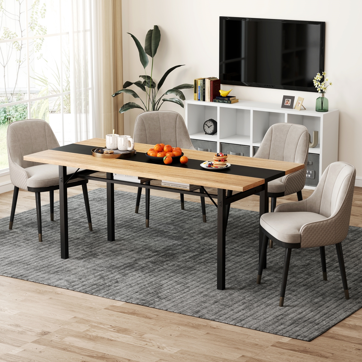 JV12195NA 6 ft. Dining Table with Heavy-Duty Metal Frame for 6-8 People, Natural