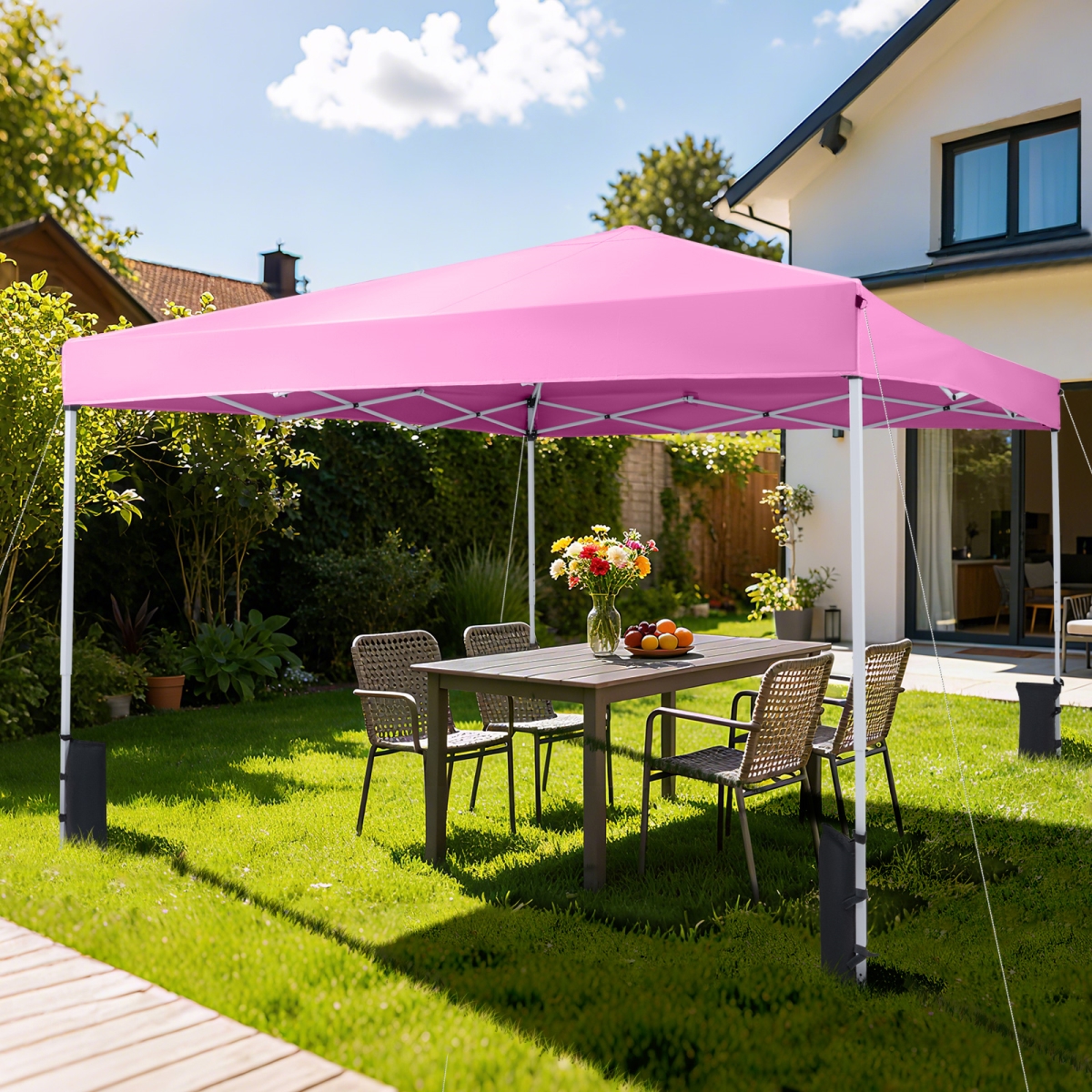 NP12805PI 10 x 10 ft. Pop Up Canopy Tent with Carrying Bag & 4 Sandbags, Pink