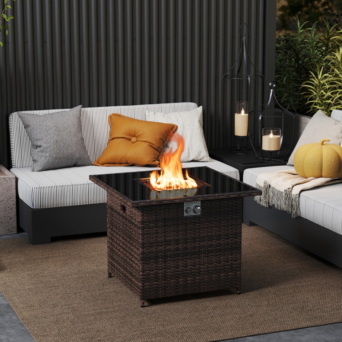 NP12210CF 32.5 in. 5000 BTU Propane Fire Pit Table with Tempered Glass Tabletop, Brown