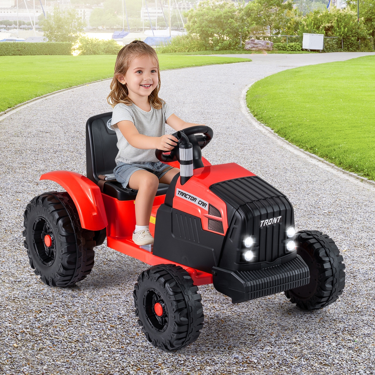 TQ10439US-RE 24V Ride-on Tractor for Kids Electric Vehicle with Detachable Trailer & Remote Control, Red
