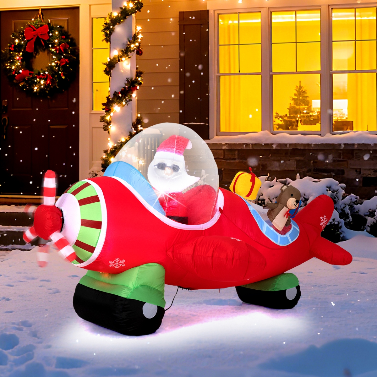 TT10032US 7.2 ft. Christmas Inflatables Airplane with Gift Boxes & Built-in LED Lights, Multi Color