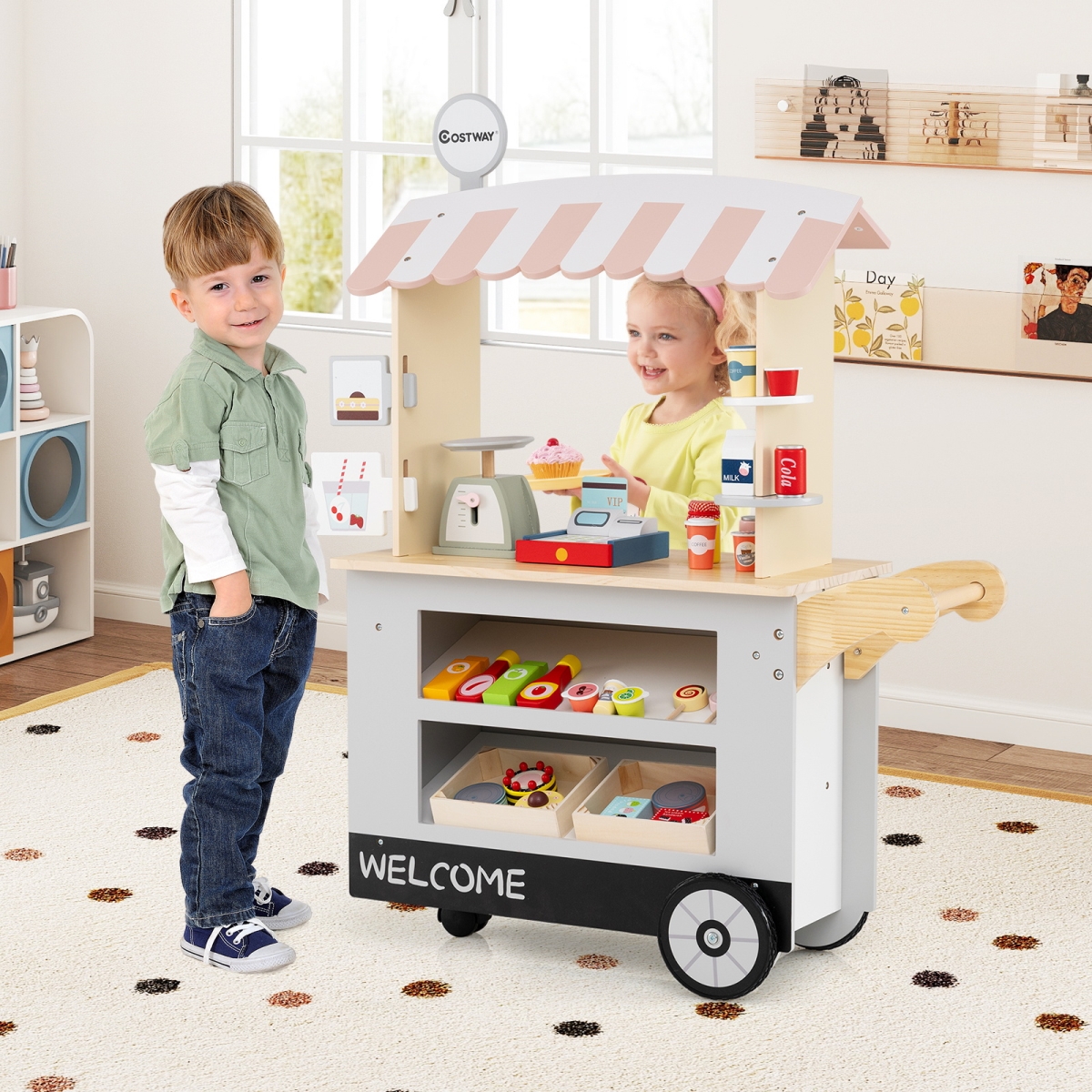 TM10037HS Toy Cart Play Set with POS Machine & Lovely Scale, Gray