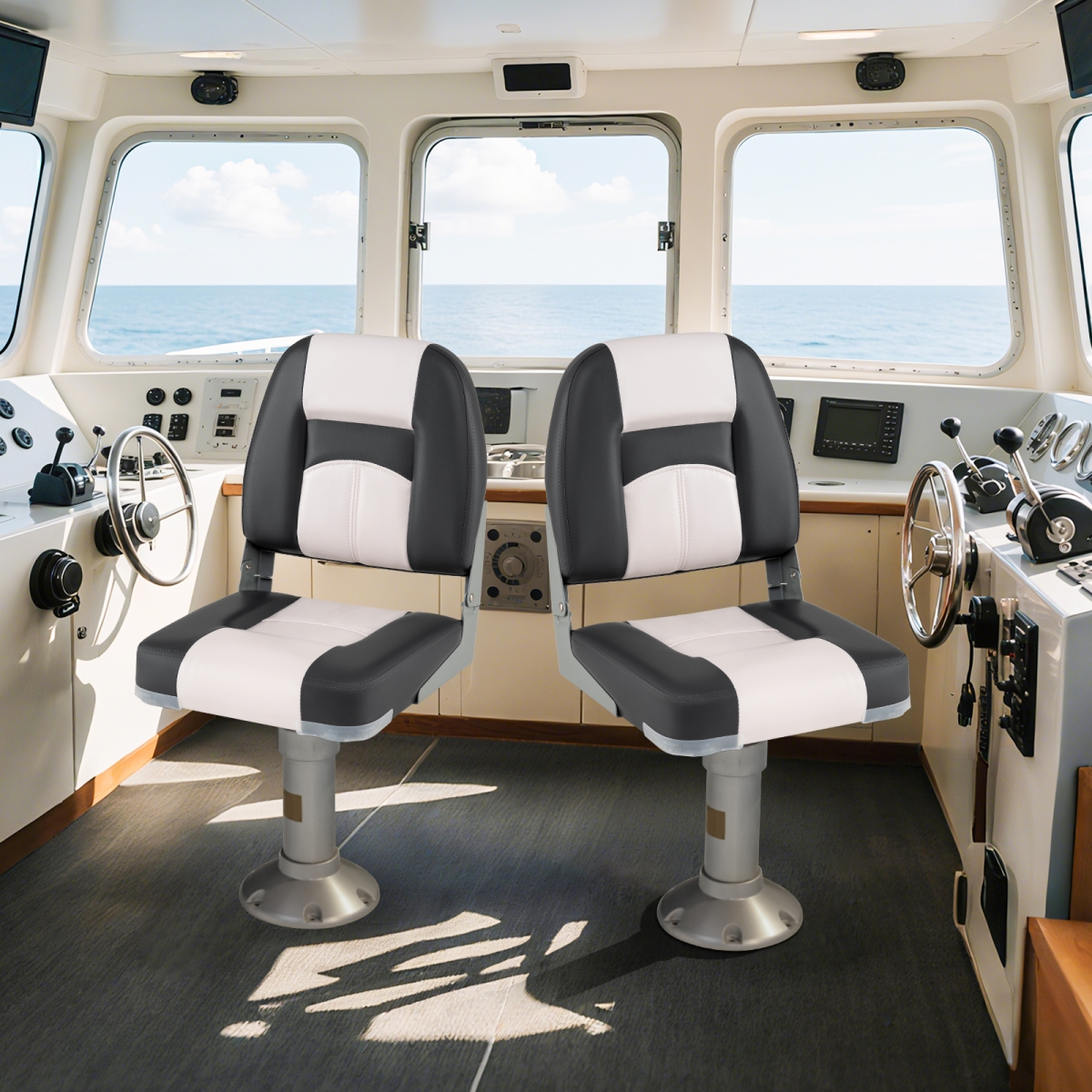 NP12117GR Boat Seats with Thick Sponge Padding & Fixing Bolts, Gray - Pack of 2
