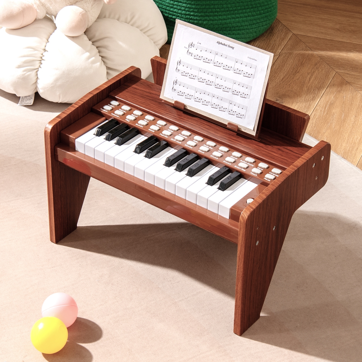 TM10158CF 25 Keys Kids Piano Keyboard with Adjustable Speed & Volume, Brown