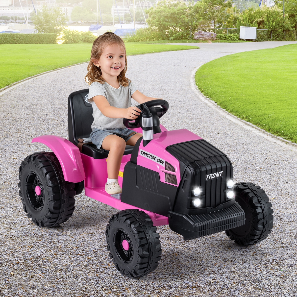 TQ10439US-PI 24V Ride-on Tractor for Kids Electric Vehicle with Detachable Trailer & Remote Control, Pink