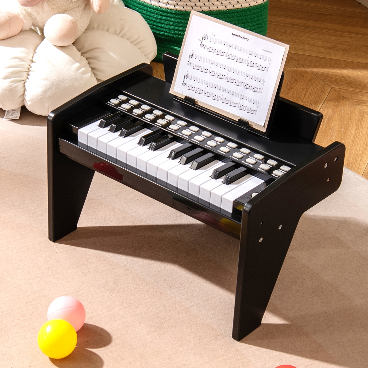 TM10158BK 25 Keys Kids Piano Keyboard with Adjustable Speed & Volume, Black
