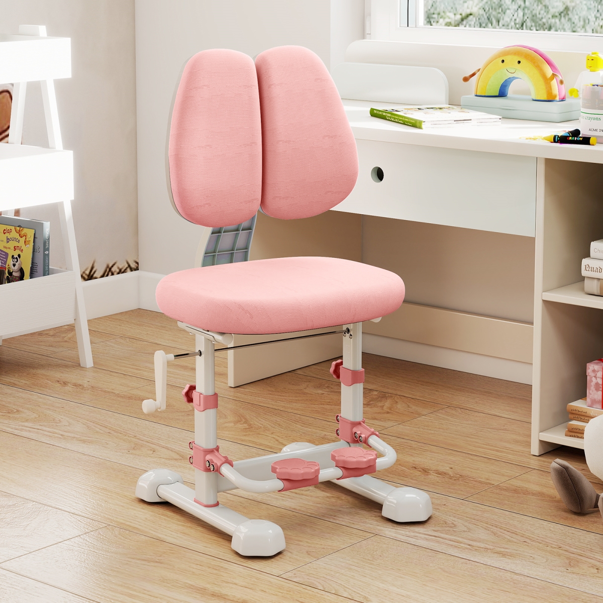 HY10411PI Kids Study Chair with Adjustable Double Backrest & Footrest, Pink