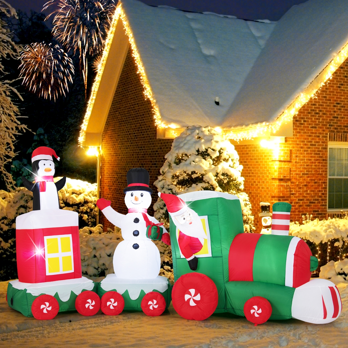 TT10034US 11.5 ft. Christmas Inflatable Train with Santa Claus Driving, Multi Color