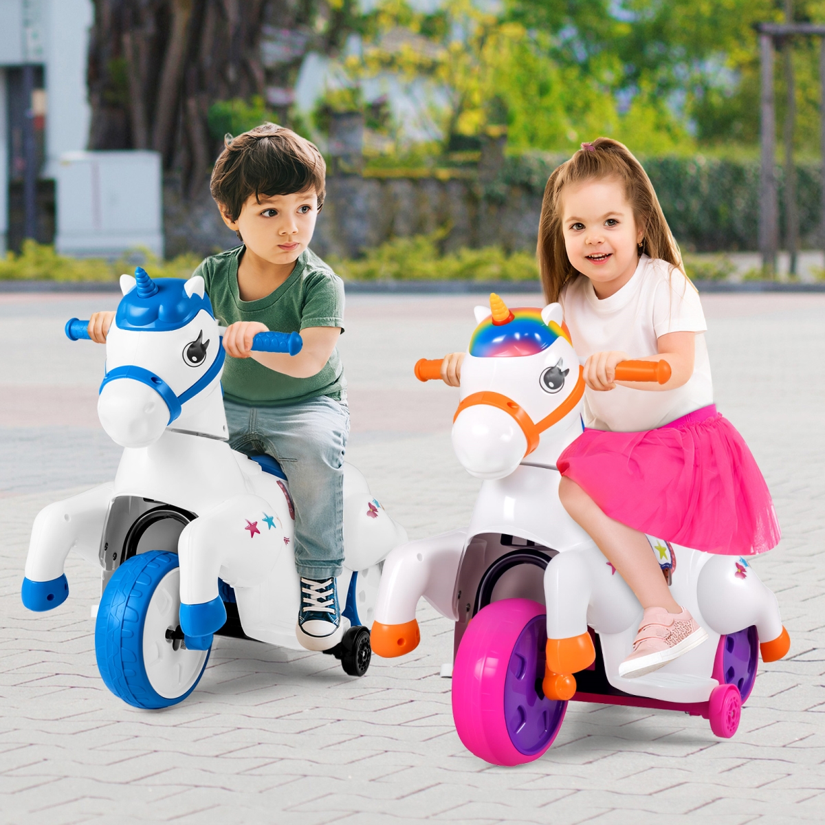 TQ10241US-CS 12V Unicorn Ride-on Toy with Training Wheels & Horse Riding Mode - Colorful