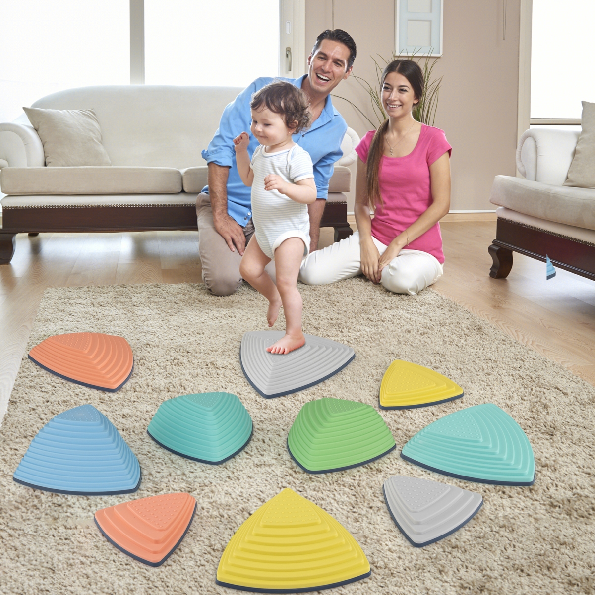 UY10197MK Stepping Stones for Kids Non-Slip Balance Stones with Storage Bag, Multi Color - Set of 11