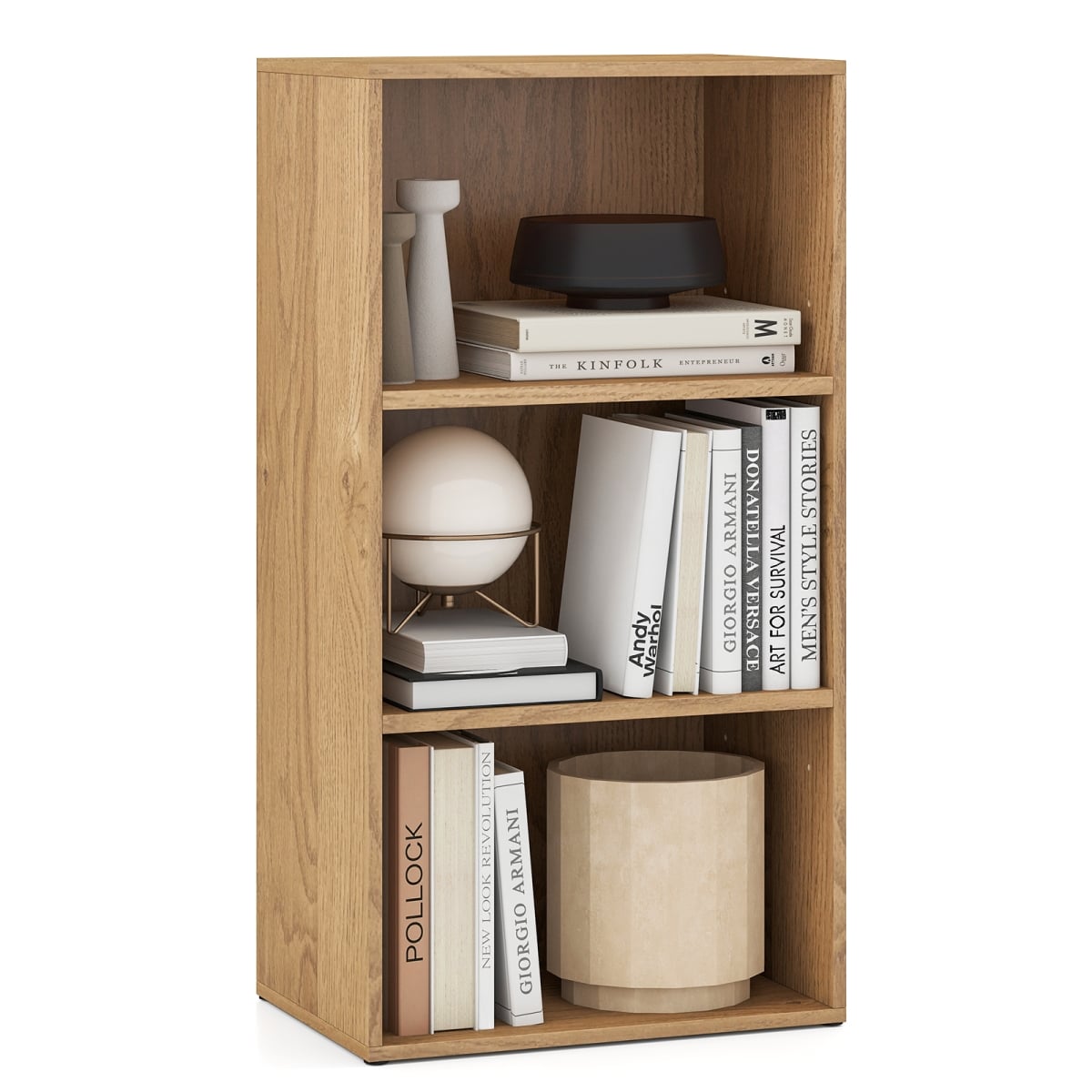 CB11068NA 3-Tier Cube Bookcase with Adjustable Shelves for Home Office, Natural