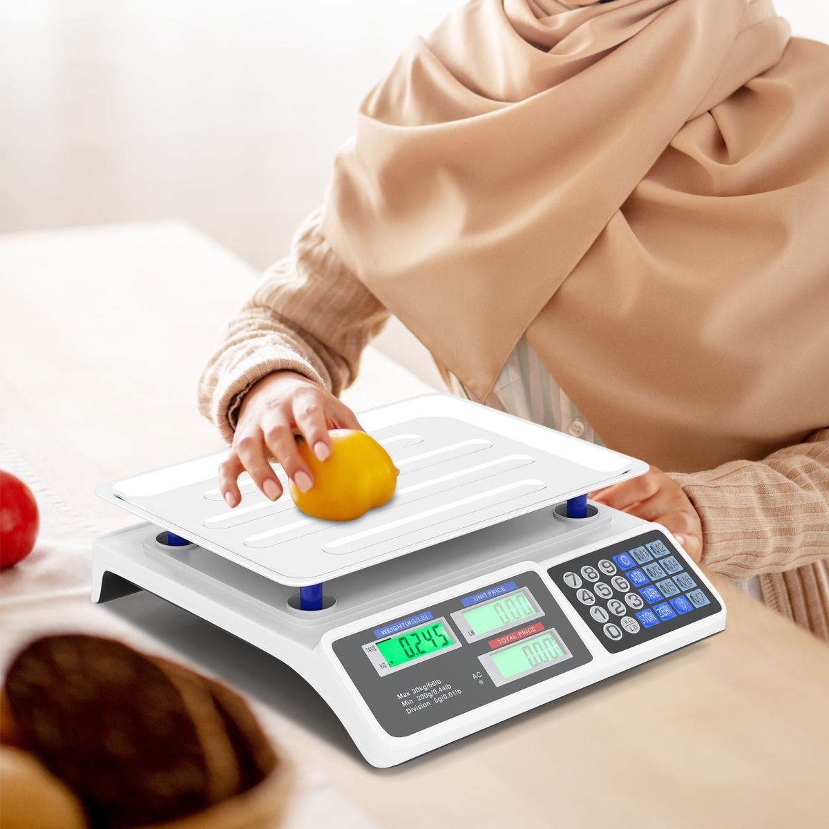 ES10489US Computing Scale Commercial Food with Dual LCD Displays, Silver - 66 lbs