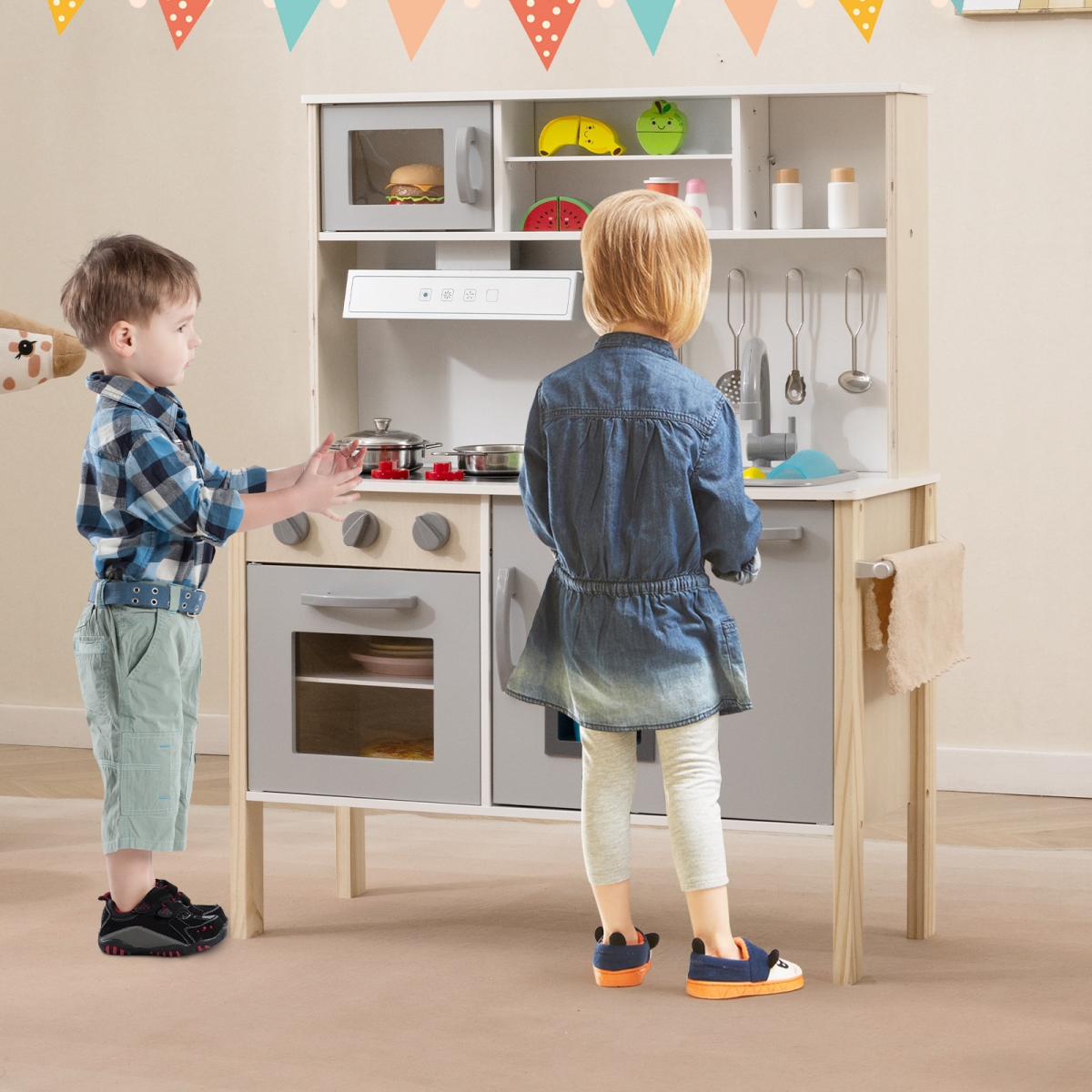TP10125GR Wooden Pretend Play Kitchen Set for Toddlers, Gray