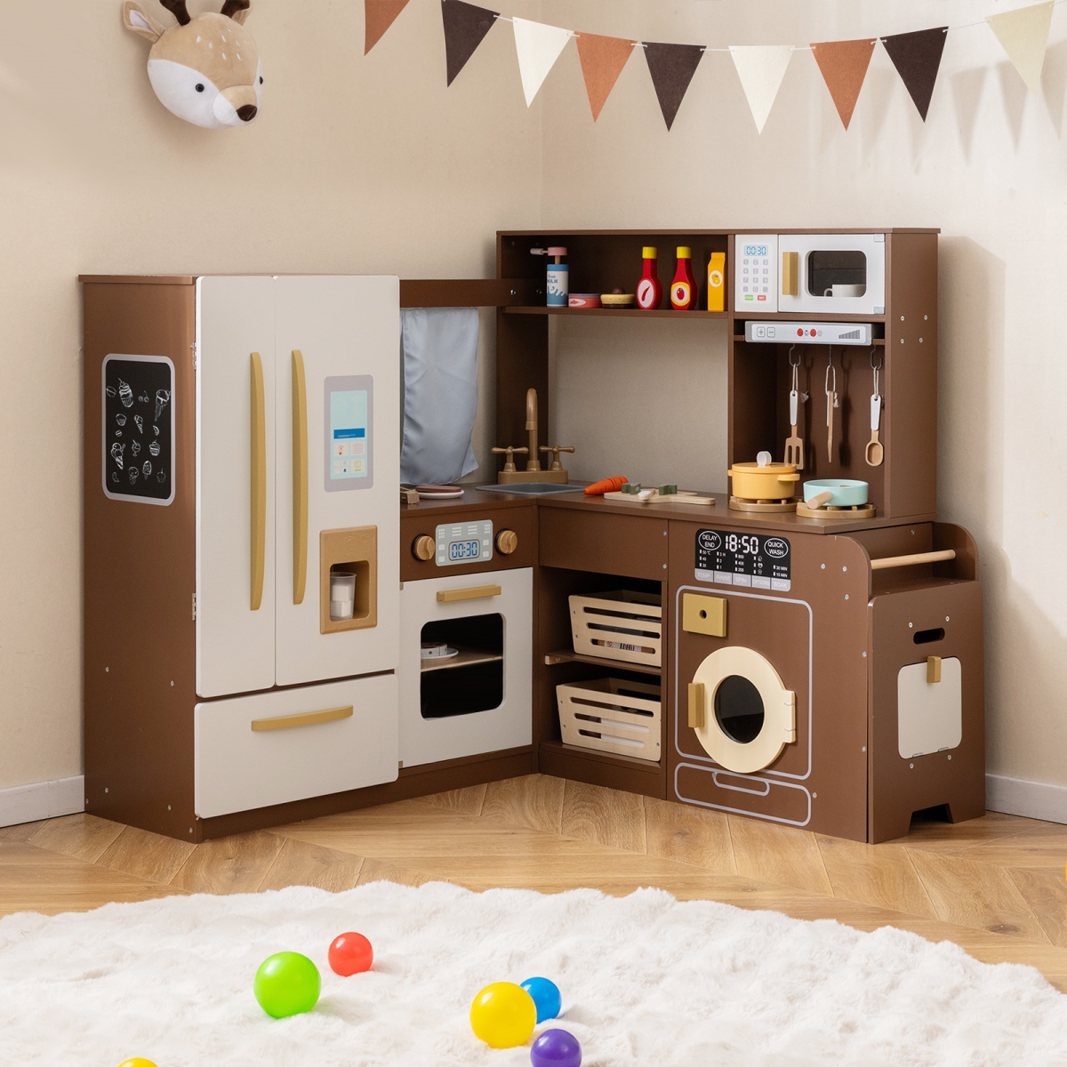 TP10310CF Corner Play Kitchen with Lights & Sounds for Ages 3 Plus, Brown