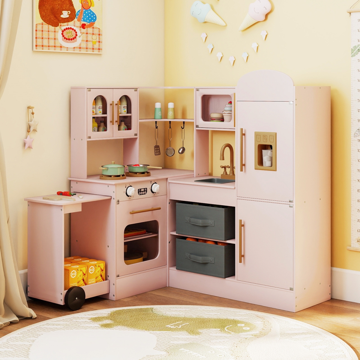 TP10312PI Corner Kitchen with Lights & Sounds for Kids Ages 3 Plus, Pink