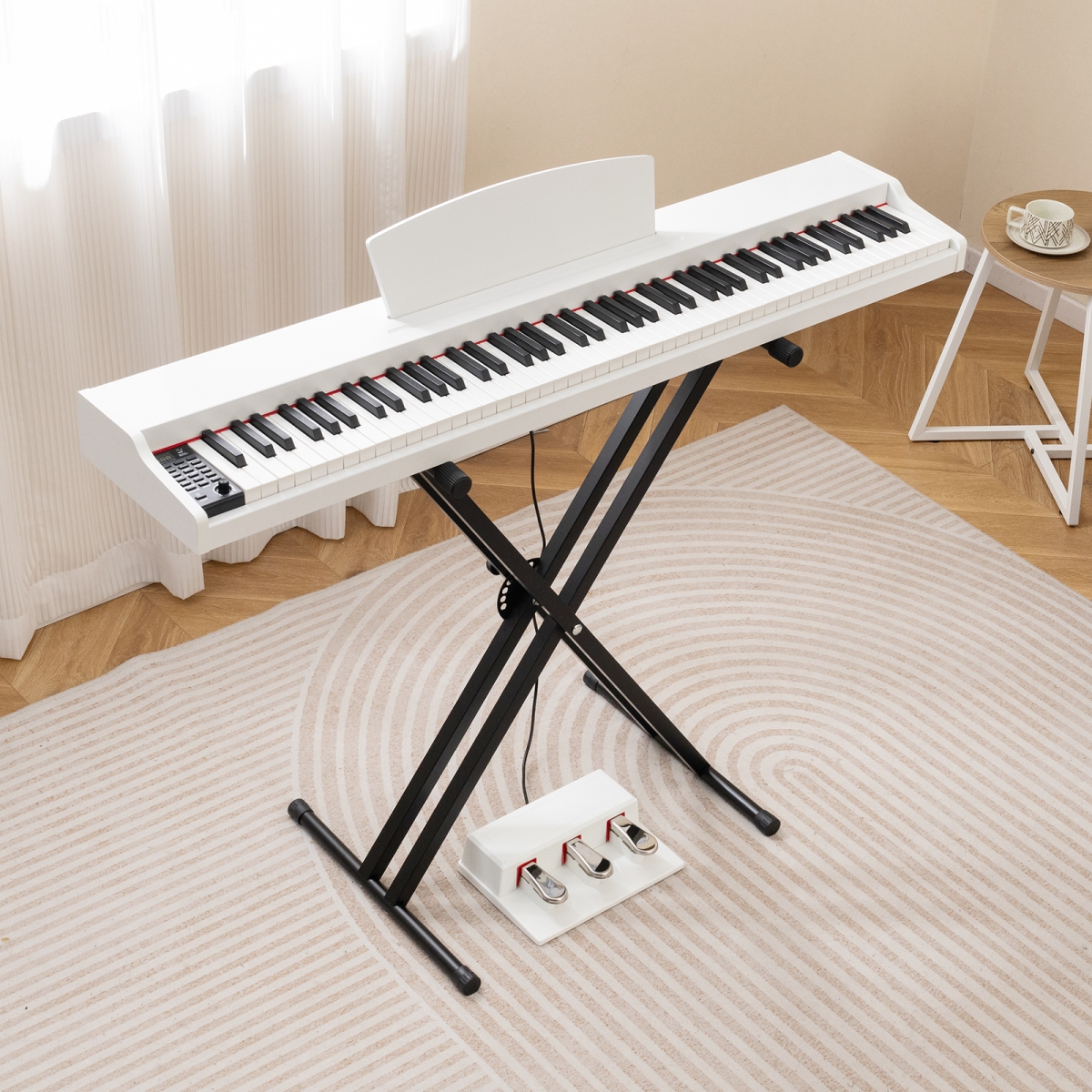 MU10125US-WH 88-Key Keyboard Piano Set with Adjustable Stand, White