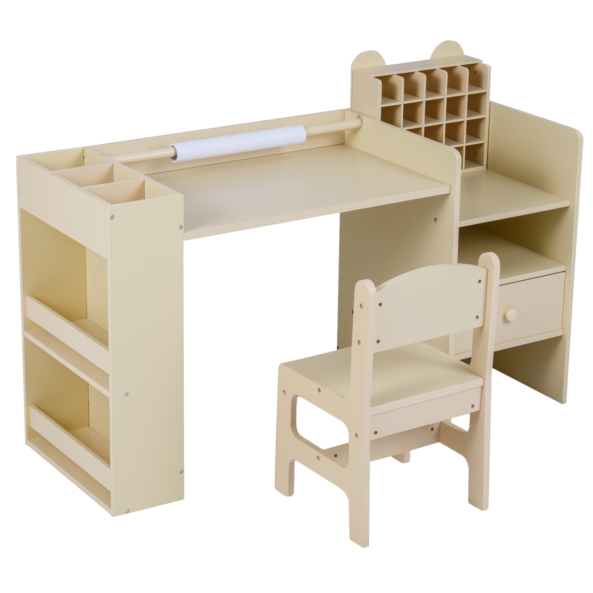 TP10416NA Kids Art Table & Chair Set with Detachable Paper Roll Holder & Cabinet, Natural