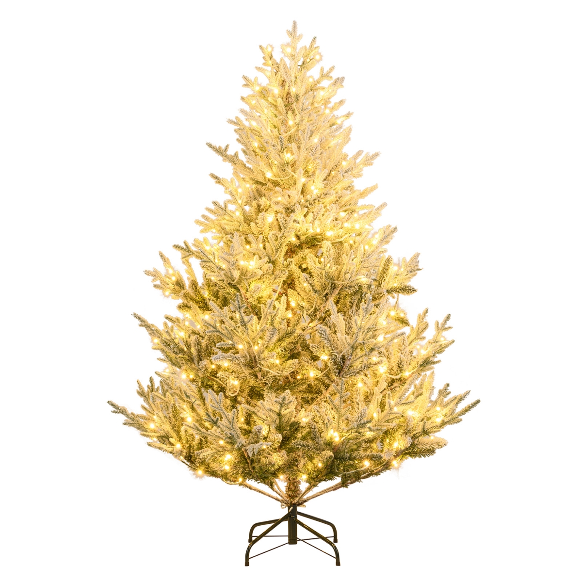 CM25167US-6 6 ft. Pre-Lit Artificial Christmas Tree - Hinged Snow Flocked Xmas Tree, Green