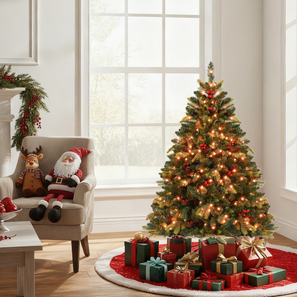 CM25169US-5 5 ft. Artificial Christmas Tree with LED Lights & Remote APP Control, Green