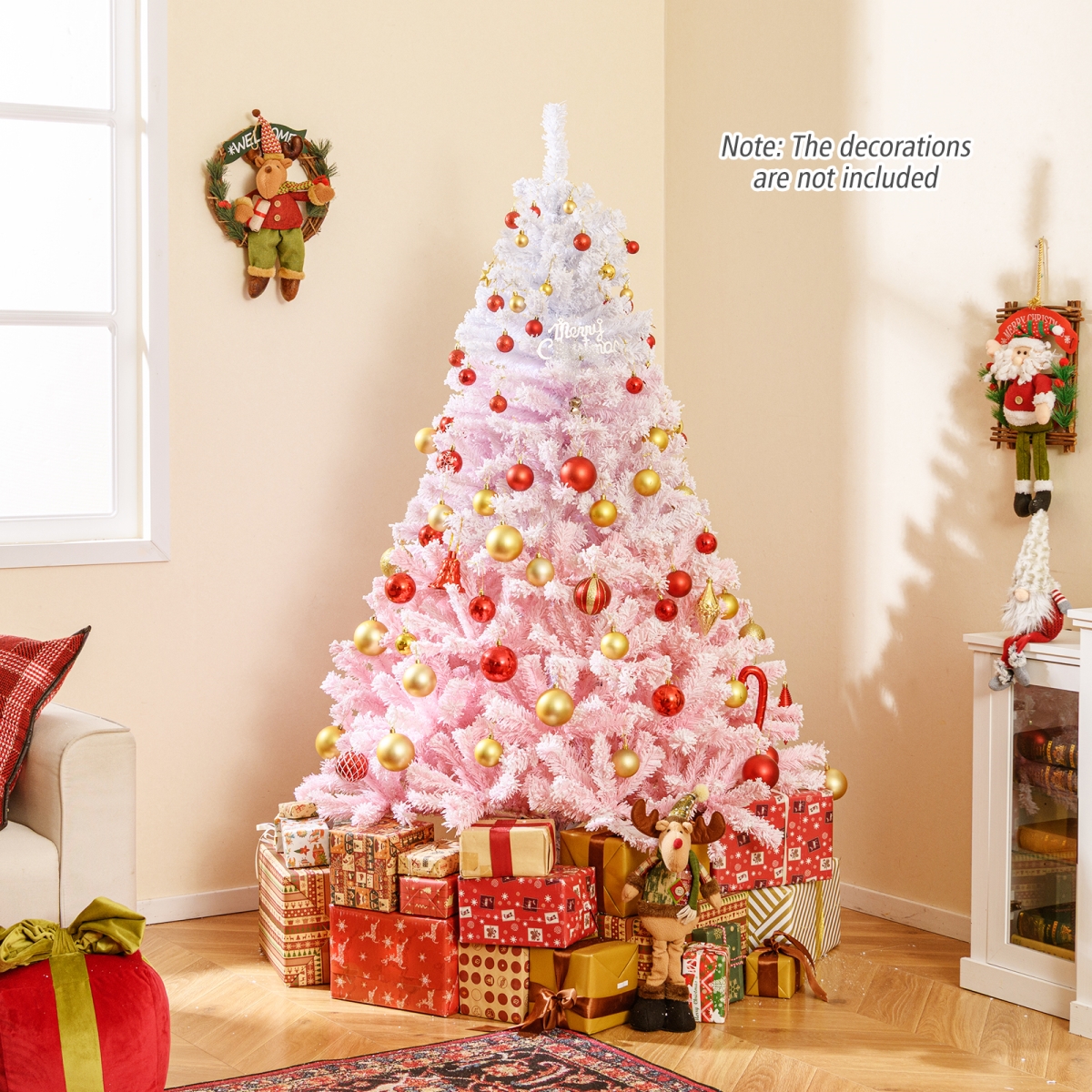 CM25171PI-6 6 ft. 2025 Artificial Christmas Tree with Folding Metal Stand & 456 Branch Tips, White & Pink