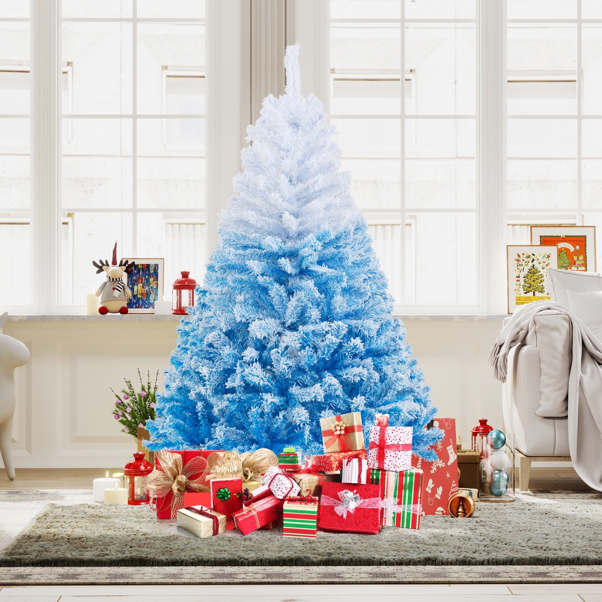 CM25171US-BL6 6 ft. Artificial Christmas Tree with Warm White LED Lights & 8 Modes, Blue