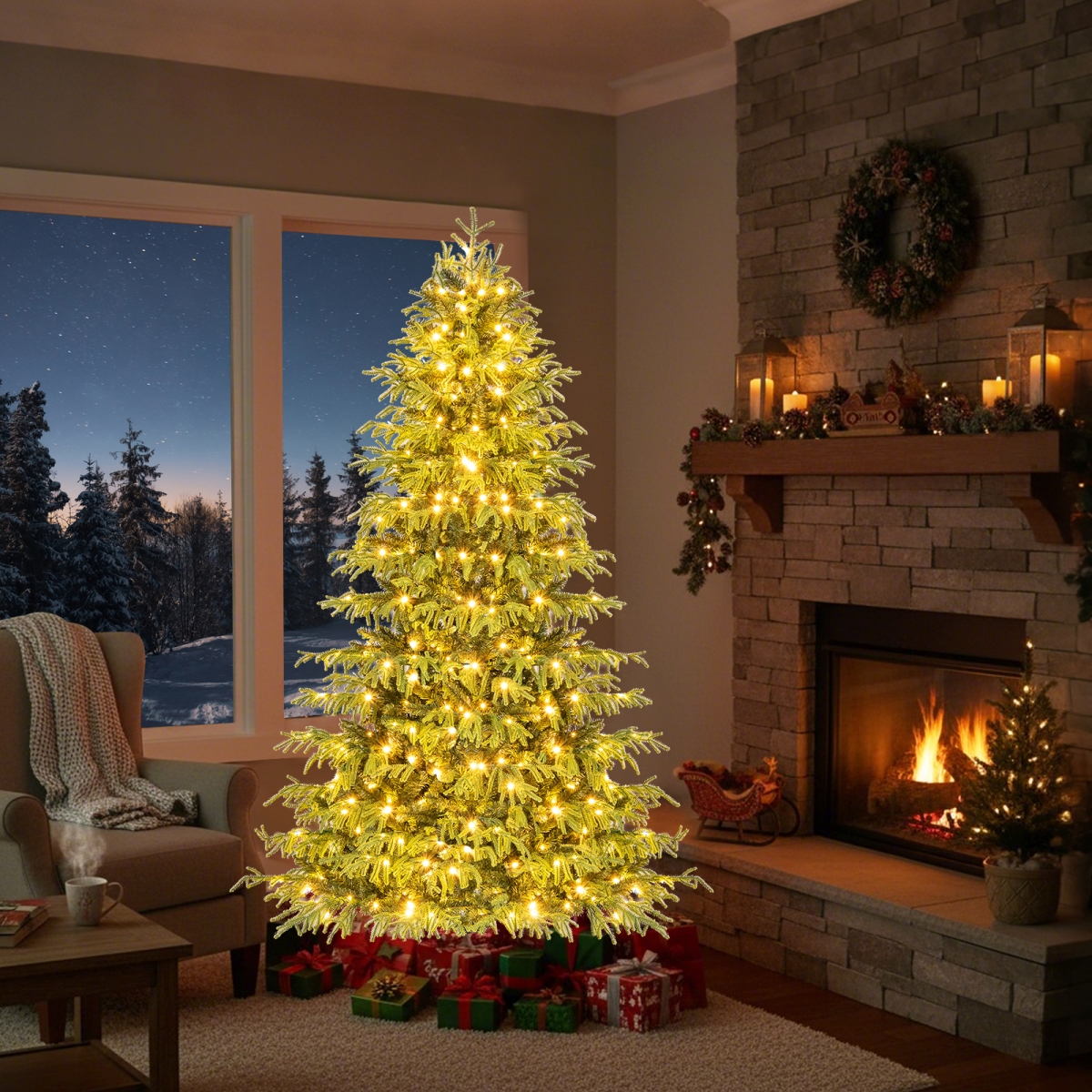 CM25203US-6 6 ft. Artificial Christmas Tree with LED Lights & PVC Mixed Branch Tips, Green
