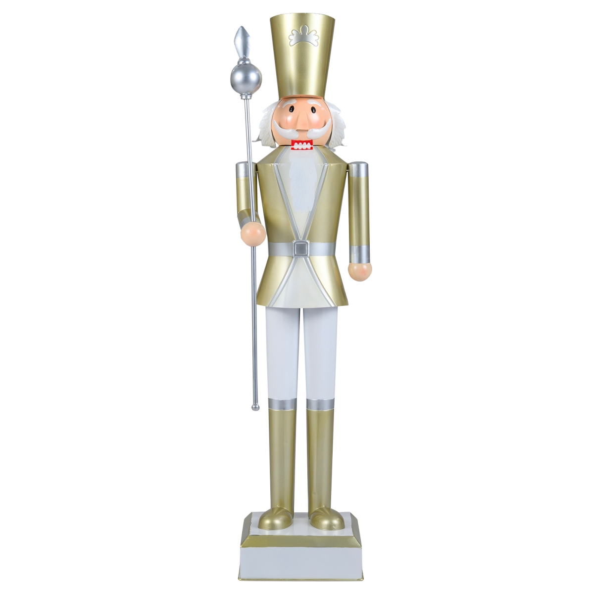 CM25293GD 4 ft. Christmas Nutcracker with High Hat & Beautiful Scepter, White & Golden