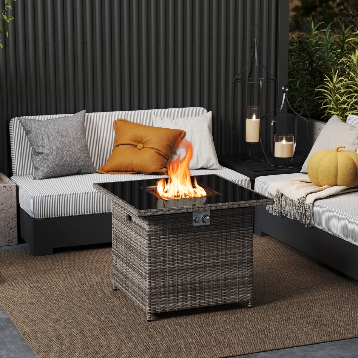NP12210GR 32.5 in. 5000 BTU Propane Fire Pit Table with Tempered Glass Tabletop, Gray