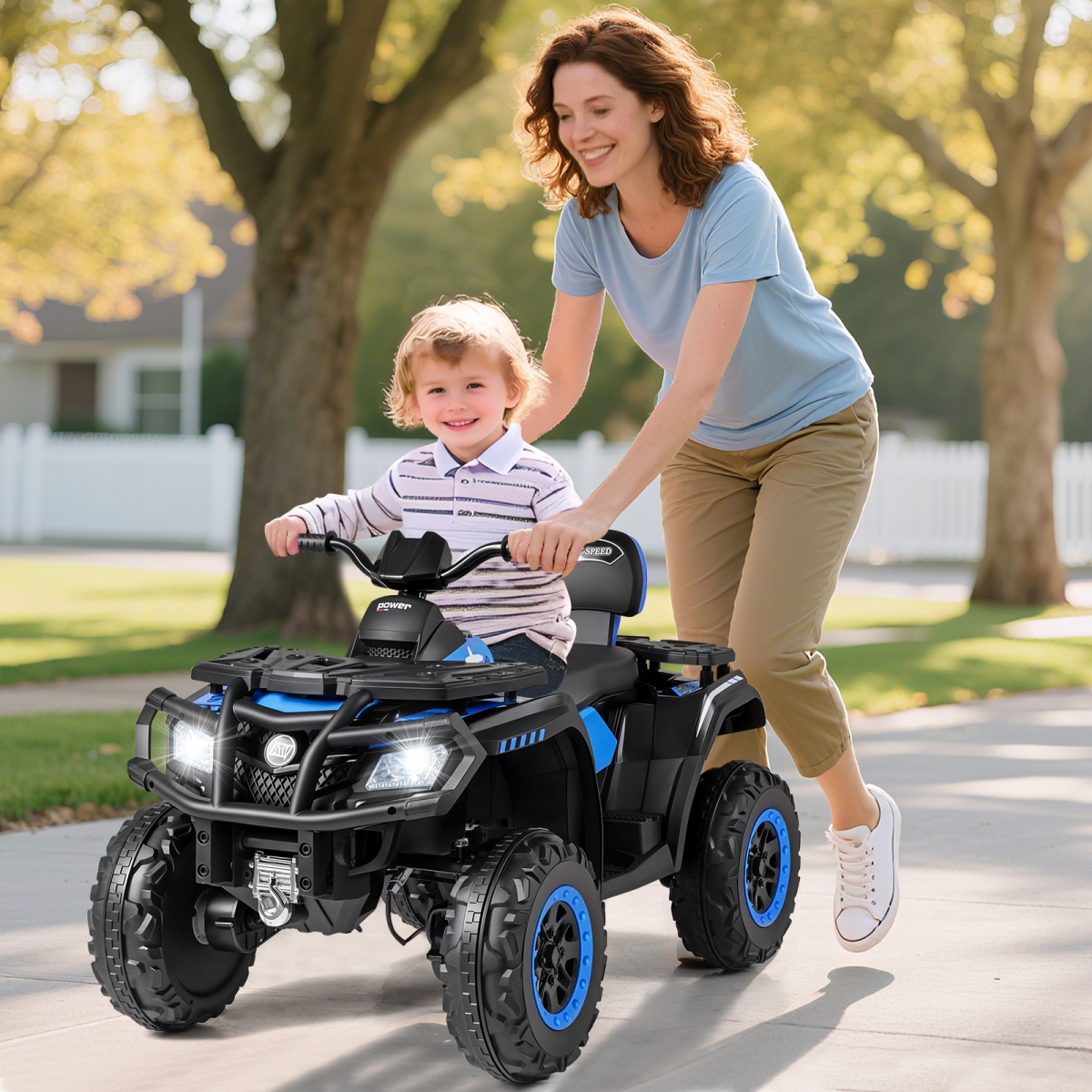 TQ10400US-NY 24V Kids ATV 2-Seater with 4 Motors with LED Lights & Music, Blue