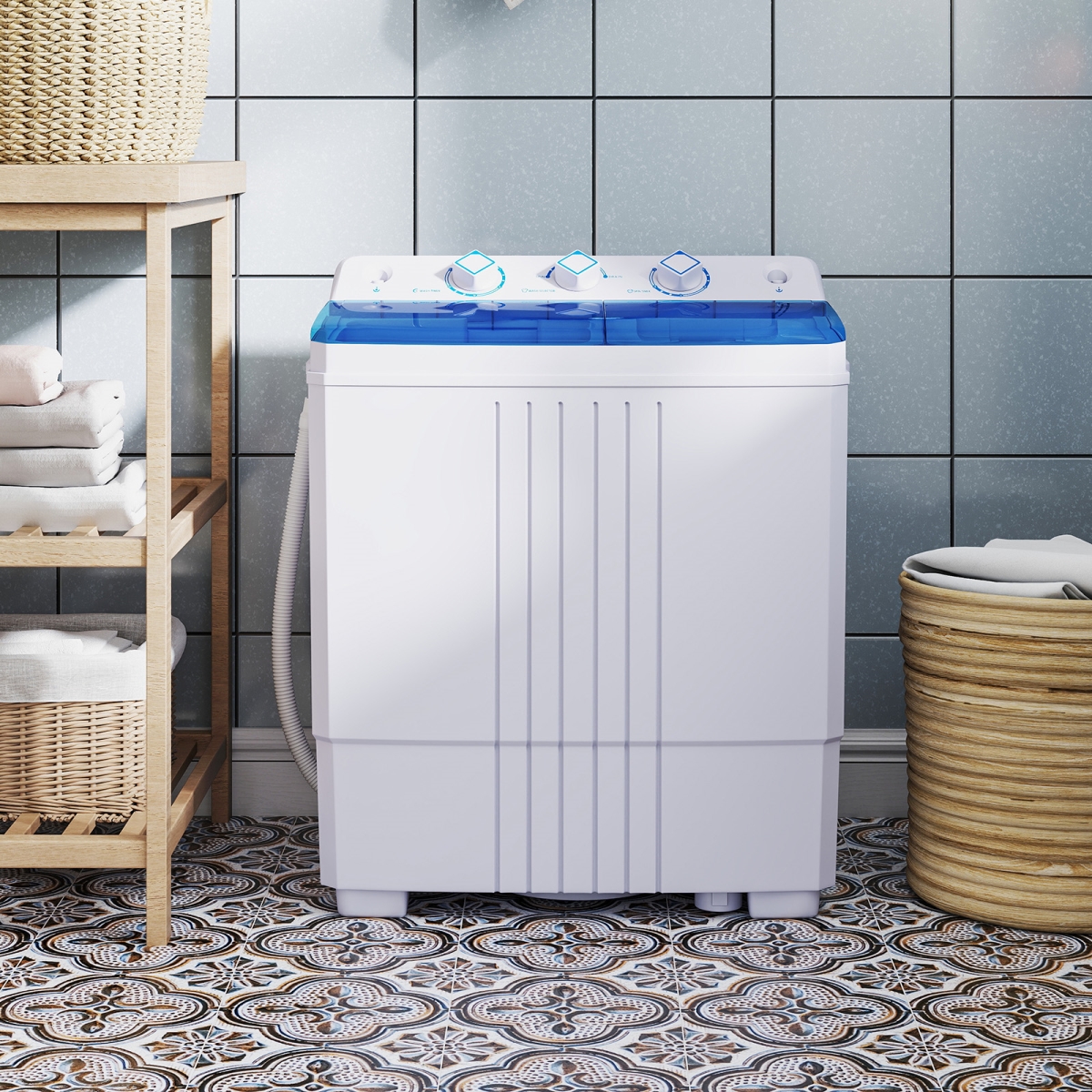 FP11048US-BL Portable Washing Machine for Dorms & Apartment, Blue