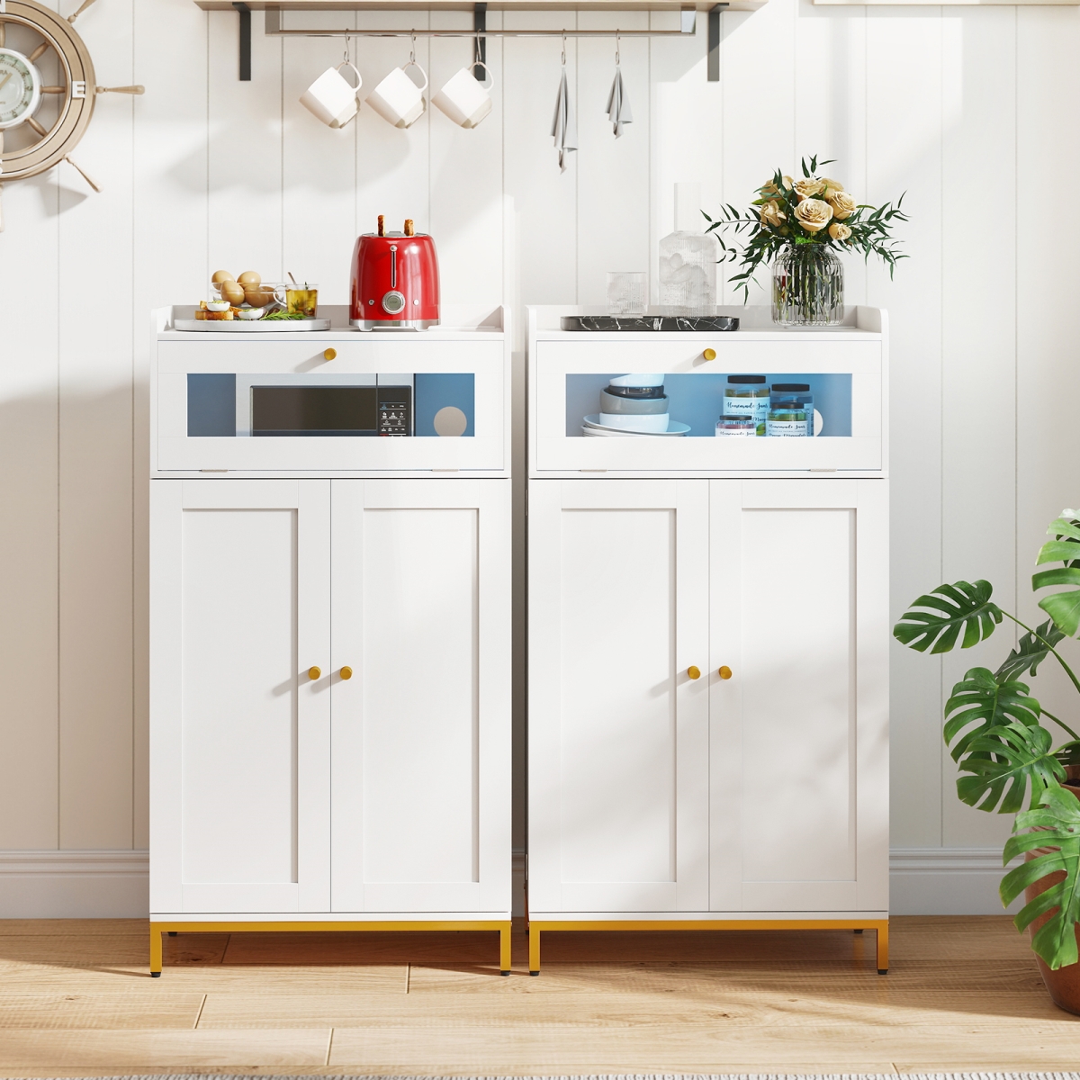 JV12490US-WH Kitchen Pantry Cabinet - Freestanding Food Storage Cupboard, White